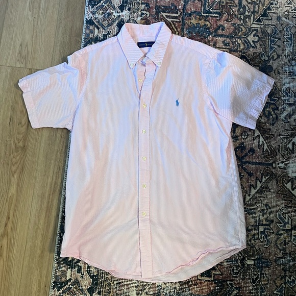 Pink Seersucker Polo Shirt - Picture 1 of 2